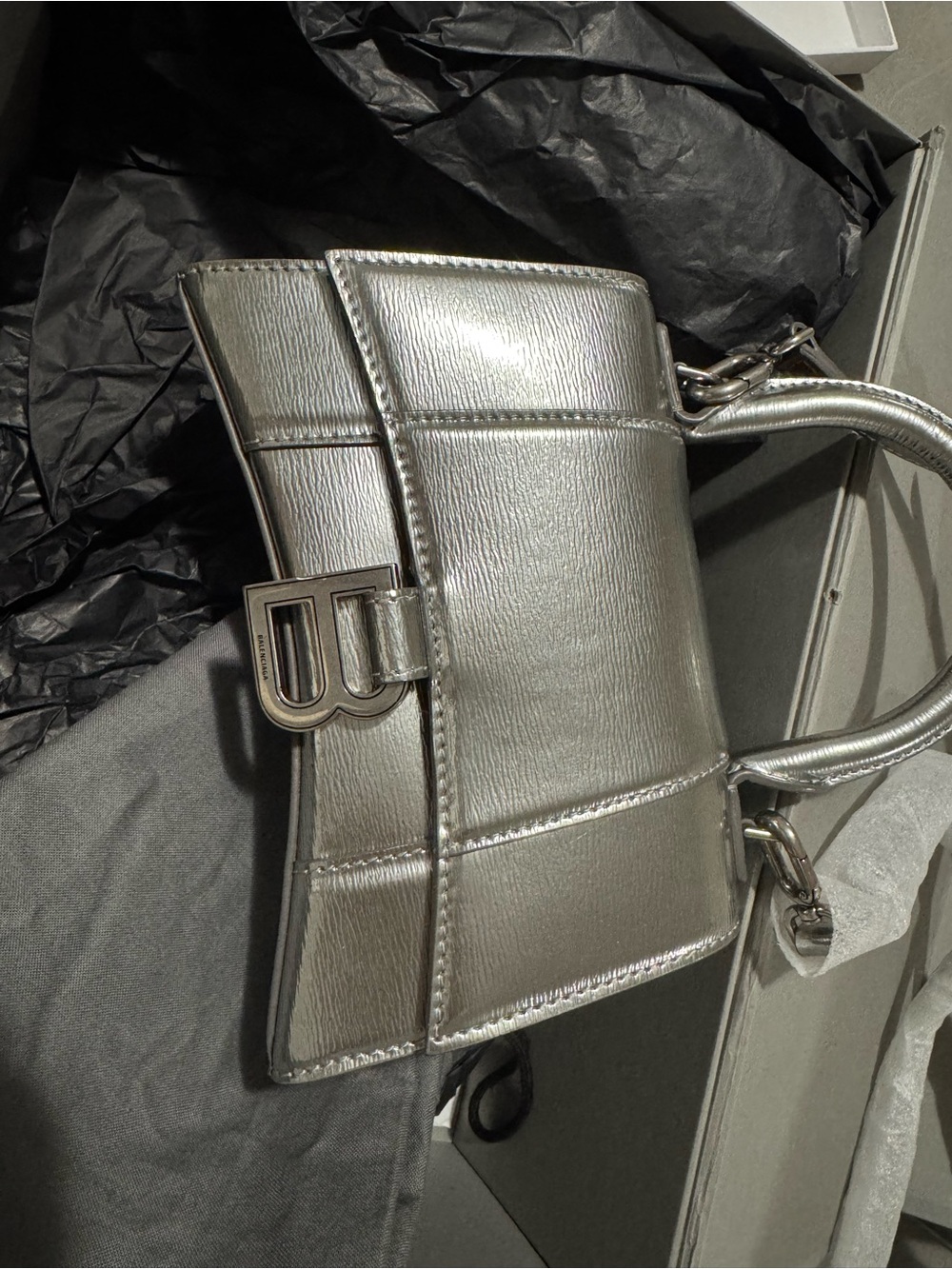 Balenciaga XS hourglass bag silver